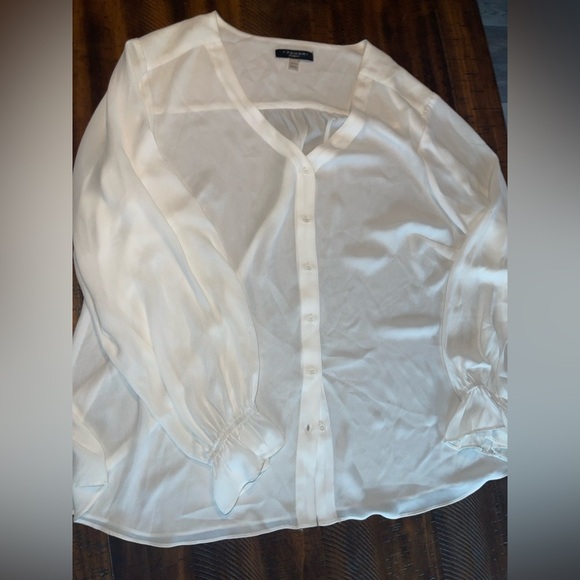 T Tahari Button Down Ruffle Cuff Chiffon Blouse Ivory Size 2X NWT sheer whimsy - Picture 3 of 8